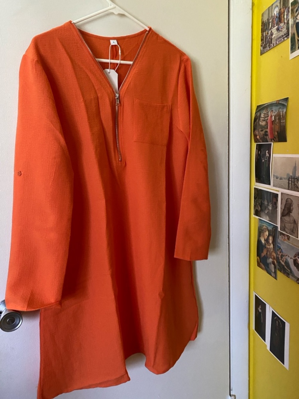 Bright Orange Zip-Front Tunic Dress